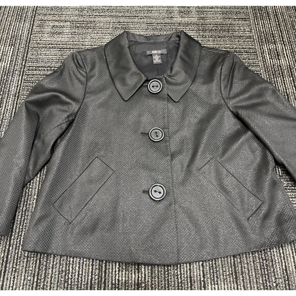 STYLE & CO Women’s Shiny Finish Lined Button Front Swing Jacket Black Size 8 - Picture 2 of 12